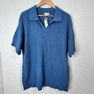 NEW UpWest Men's LARGE Knit Crochet Shirt Blue Polo Top Collared